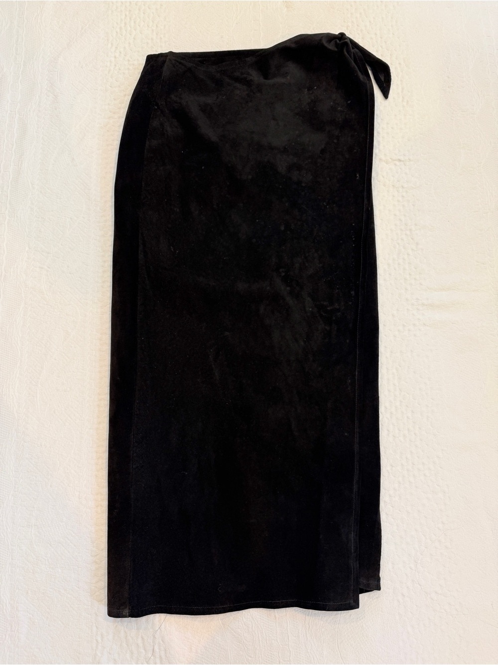 VTG Ann Taylor Black Suede Leather Wrap Midi Skirt Womens 6 Minimalist